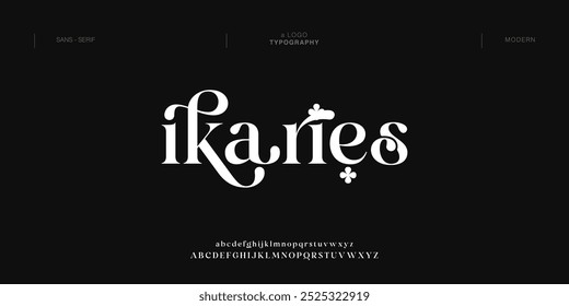 Ikanes  abstract digital tech font. Logo creative font, type, technology, movie, digital, music, movie. Font and illustration in vector format.