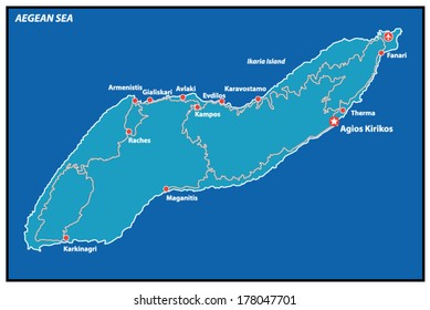 Ikaria Island Vector Map Greece. 