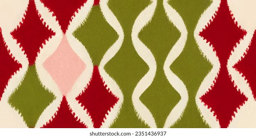 Ikat abstract background art. Ethnic tribal, boho tie die colors  seamless wallpaper. Motif ethnic handmade beautiful Ikat art. Ethnic abstract floral pink background art. 