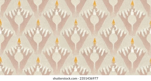 Ikat abstract background art. Ethnic tribal, boho tie die colors  seamless wallpaper. Motif ethnic handmade beautiful Ikat art. Ethnic abstract floral pink background art. 