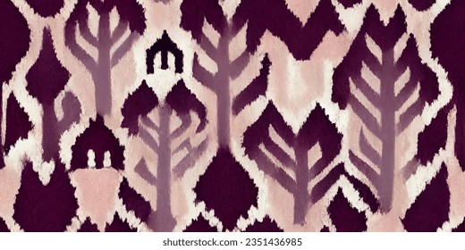 Ikat abstract background art. Ethnic tribal, boho tie die colors  seamless wallpaper. Motif ethnic handmade beautiful Ikat art. Ethnic abstract floral pink background art. 
