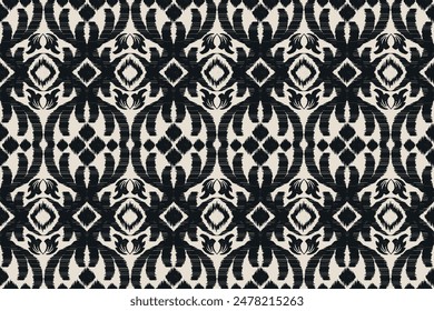 Ikat abstract background art. Ethnic tribal, boho seamless wallpaper. Motif ethnic handmade beautiful Ikat art. Ethnic abstract floral background art.