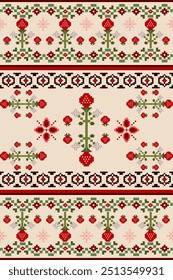 Ikat abstract cross stitch knitting geometric Christmas texture oriental traditional seamless pattern. Ikat pixel decorative Xmas elements design fabric, wallpaper, greeting card, background, print