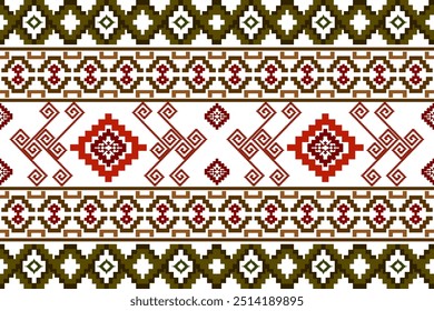 Ikat abstract cross stitch knitting geometric Christmas texture oriental traditional seamless pattern. Ikat pixel decorative Xmas elements design fabric, wallpaper, greeting card, background, print