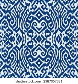 Ikat abstract Damask seamless pattern.Ethnic Damask seamless in Ikat design for textile,fabric,textures and wallpaper.Ikat Ethnic pattern for hand drawn style seamless background.Hand drawn Ikat.