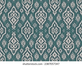 Ikat abstract Damask seamless pattern.Ethnic Damask seamless in Ikat design for textile,fabric,textures and wallpaper.Ikat Ethnic pattern for hand drawn style seamless background.Hand drawn Ikat.