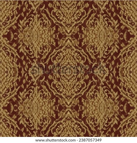 Ikat abstract Damask seamless pattern.Ethnic Damask seamless in Ikat design for textile,fabric,textures and wallpaper.Ikat Ethnic pattern for hand drawn style seamless background.Hand drawn Ikat.