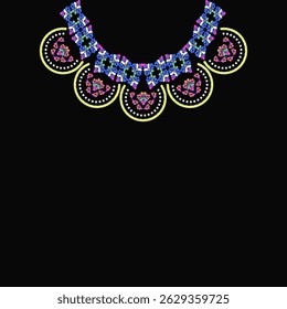 Ikat abstract design for necklace, embroidery, collar shirts for women, bohemian style, neckline, clothing, vector illustration.