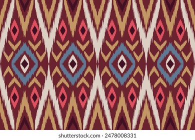 Ikat Abstract Ethnic art. Seamless pattern in tribal, folk embroidery, and Mexican style. Aztec geometric art ornament print. Design for carpet, cover wallpaper, wrapping, fabric, clothing