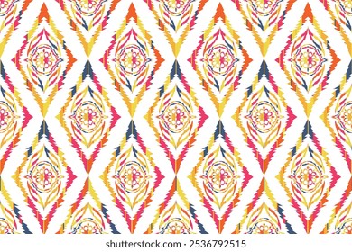 Ikat Abstract Ethnic art. Seamless pattern. Design for fabric print, clothing, carpet, curtains, cover, wallpaper, wrapping."This content was created using vector drawing tools not generated by AI"