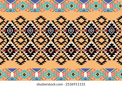 ikat Abstract Ethnic art Seamless pattern in tribal, folk embroidery, and Mexican style. Aztec geometric art ornament print Design for carpet, Cover. Wallpaper, wrapping, fabric, clothing
