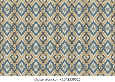  Ikat abstract ethnic art. Seamless pattern in tribal, folk embroidery, and Mexican style. Aztec geometric art ornament print.Design for carpet, cover.wallpaper, wrapping, fabric, clothing