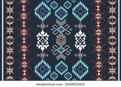 ikat Abstract Ethnic art Seamless pattern in tribal, folk embroidery, and Mexican style. Aztec geometric art ornament print Design for carpet, Cover. Wallpaper, wrapping, fabric, clothing