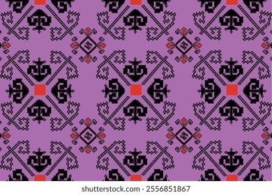 ikat Abstract Ethnic art Seamless pattern in tribal, folk embroidery, and Mexican style. Aztec geometric art ornament print Design for carpet, Cover. Wallpaper, wrapping, fabric, clothing, pixel art, 