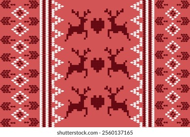 ikat Abstract Ethnic art Seamless pattern in tribal, folk embroidery, and Mexican style. Aztec geometric art ornament print Design for carpet, Cover. Wallpaper, wrapping, fabric, clothing, pixel art