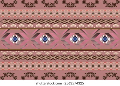ikat Abstract Ethnic art Seamless pattern in tribal, folk embroidery, and Mexican style. Aztec geometric art ornament print Design for carpet, Cover. Wallpaper, wrapping, fabric, clothing, pixel art
