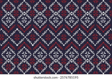 ikat Abstract Ethnic art Seamless pattern in tribal, folk embroidery, and Mexican style. Aztec geometric art ornament print Design for carpet, Cover. Wallpaper, wrapping, fabric, clothing, pixel art