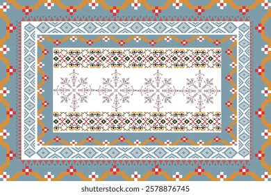 ikat Abstract Ethnic art Seamless pattern in tribal, folk embroidery, and Mexican style. Aztec geometric art ornament print Design for carpet, Cover. Wallpaper, wrapping, fabric, clothing, pixel art