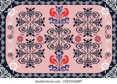 ikat Abstract Ethnic art Seamless pattern in tribal, folk embroidery, and Mexican style. Aztec geometric art ornament print Design for carpet, Cover. Wallpaper, wrapping, fabric, clothing, pixel art