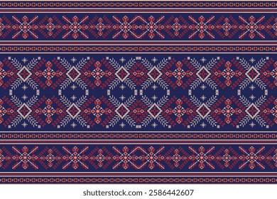 ikat Abstract Ethnic art Seamless pattern in tribal, folk embroidery, and Mexican style. Aztec geometric art ornament print Design for carpet, Cover. Wallpaper, wrapping, fabric, clothing, pixel art