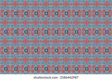 ikat Abstract Ethnic art Seamless pattern in tribal, folk embroidery, and Mexican style. Aztec geometric art ornament print Design for carpet, Cover. Wallpaper, wrapping, fabric, clothing, pixel art
