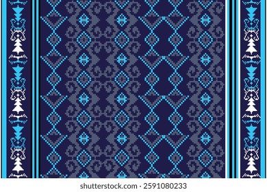 ikat Abstract Ethnic art Seamless pattern in tribal, folk embroidery, and Mexican style. Aztec geometric art ornament print Design for carpet, Cover. Wallpaper, wrapping, fabric, clothing, pixel art