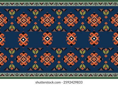 ikat Abstract Ethnic art Seamless pattern in tribal, folk embroidery, and Mexican style. Aztec geometric art ornament print Design for carpet, Cover. Wallpaper, wrapping, fabric, clothing, pixel art