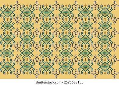 ikat Abstract Ethnic art Seamless pattern in tribal, folk embroidery, and Mexican style. Aztec geometric art ornament print Design for carpet, Cover. Wallpaper, wrapping, fabric, clothing, pixel art