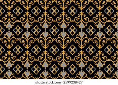 ikat Abstract Ethnic art Seamless pattern in tribal, folk embroidery, and Mexican style. Aztec geometric art ornament print Design for carpet, Cover. Wallpaper, wrapping, fabric, clothing, pixel art