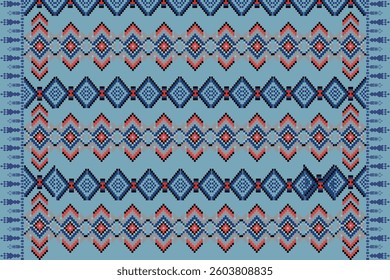 ikat Abstract Ethnic art Seamless pattern in tribal, folk embroidery, and Mexican style. Aztec geometric art ornament print Design for carpet, Cover. Wallpaper, wrapping, fabric, clothing, pixel art