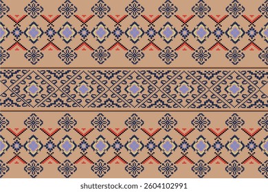 ikat Abstract Ethnic art Seamless pattern in tribal, folk embroidery, and Mexican style. Aztec geometric art ornament print Design for carpet, Cover. Wallpaper, wrapping, fabric, clothing, pixel art
