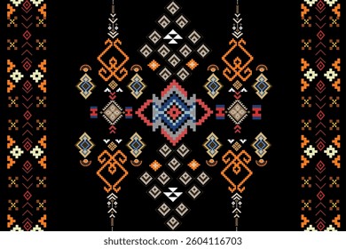 ikat Abstract Ethnic art Seamless pattern in tribal, folk embroidery, and Mexican style. Aztec geometric art ornament print Design for carpet, Cover. Wallpaper, wrapping, fabric, clothing, pixel art