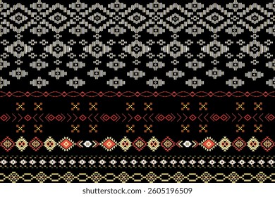ikat Abstract Ethnic art Seamless pattern in tribal, folk embroidery, and Mexican style. Aztec geometric art ornament print Design for carpet, Cover. Wallpaper, wrapping, fabric, clothing, pixel art