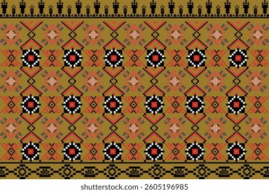 ikat Abstract Ethnic art Seamless pattern in tribal, folk embroidery, and Mexican style. Aztec geometric art ornament print Design for carpet, Cover. Wallpaper, wrapping, fabric, clothing, pixel art