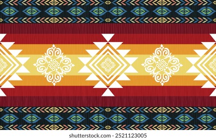 Ikat abstract ethnic art.seamless pattern in tribal,folk embroidery,and Mexican style.
Aztec geometric art ornament print.Design for carpet,cover.wallpaper,wrapping,fabric,clothing.