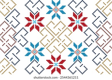 ikat Abstract Ethnic art.Seamless pattern in tribal, folk embroidery, and Mexican style. Aztec geometic art ornament print.Design for carpet, cover.wallpaper, wrapping, fabric, clothing