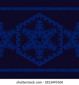Ikat. Abstract ethnic pattern on fabric in Indonesia and other Asian countries. Seamless background. Vector illustration for web design or print.