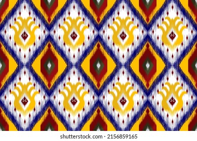 Ikat abstract ethnic seamless pattern design. Tribal boho native ethnic turkey traditional embroidery vector background. Aztec fabric carpet mandala ornaments blouse textile decorations wallpaper 