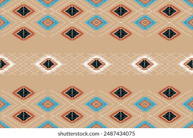 Ikat Abstract Ethnic. Seamless pattern in tribal, folk embroidery, and Mexican style. Aztec geometric art ornament print. Desing for carpet, cover. Wallpaper, wrapping, fabric, clothing