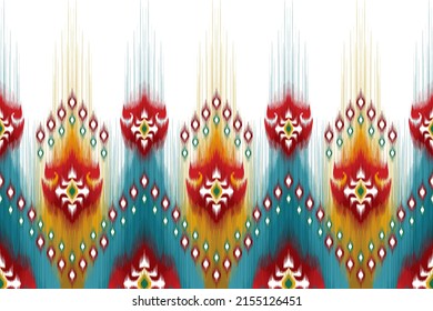 Ikat abstract ethnic textile pattern design. Aztec fabric carpet mandala ornaments textile decorations wallpaper. Tribal boho native textile turkey traditional embroidery vector background 