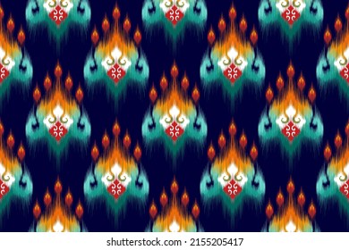 Ikat diseño abstracto de patrones textiles étnicos. Moqueta de tela azteca mandala adornos de decoración textil papel tapiz. Trasfondo vectorial tradicional de bordado de pavo textil nativo tribal boho 