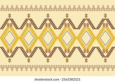 Ikat abstract geometric embroidery knitted pattern. Perfect geometry decorative cross stitch design for fabric, knitting, fashion, ceramic, print, sweater, texture, textile, embroidery, ornament 