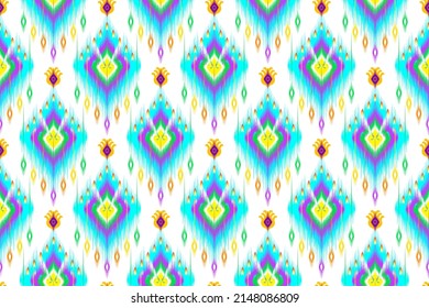 Ikat abstract geometric ethnic pattern design. Aztec fabric carpet mandala ornament ethnic chevron textile decoration wallpaper. Tribal boho native ethnic traditional embroidery vector background 