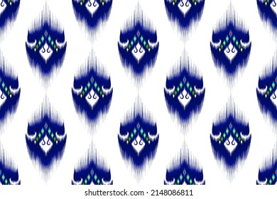 Ikat abstract geometric ethnic pattern design. Aztec fabric carpet mandala ornament ethnic chevron textile decoration wallpaper. Tribal boho native ethnic traditional embroidery vector background 