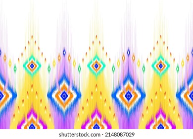 Ikat abstract geometric ethnic pattern design. Aztec fabric carpet mandala ornament ethnic chevron textile decoration wallpaper. Tribal boho native ethnic traditional embroidery vector background 