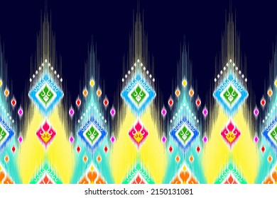 Ikat abstract geometric ethnic pattern design. Aztec fabric carpet mandala ornament ethnic chevron textile decoration wallpaper. Tribal turkey African boho native traditional embroidery vector