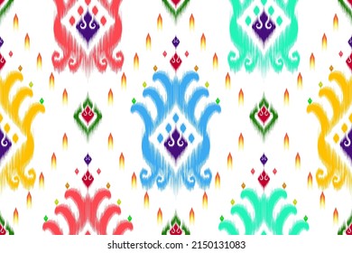 Ikat abstract geometric ethnic pattern design. Aztec fabric carpet mandala ornament ethnic chevron textile decoration wallpaper. Tribal turkey African boho native traditional embroidery vector