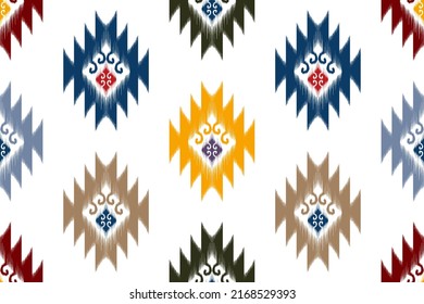 Ikat abstract geometric ethnic seamless pattern design. Tribal boho native textile turkey traditional embroidery vector. Aztec fabric carpet mandala ornaments textile decorations wallpaper 