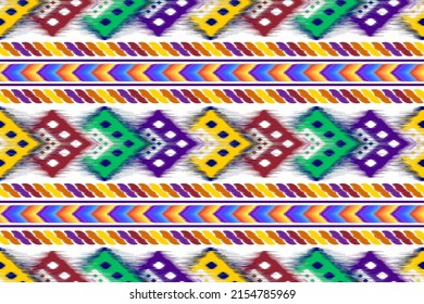 Ikat abstract geometric ethnic textile pattern. Tribal boho native textile turkey traditional embroidery vector background. Aztec fabric carpet mandala ornaments textile decorations wallpaper.