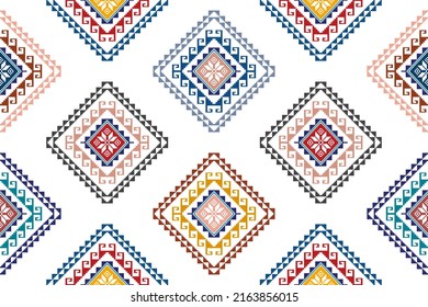 Ikat abstract geometric ethnic textile seamless pattern design. Aztec fabric carpet mandala ornaments textile decorations wallpaper. Tribal boho native textile turkey traditional embroidery vector 